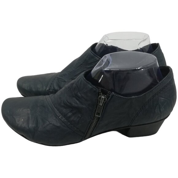 Rieker Side Zip Blue Block Heel Leather Comfort Shoes Size 40 US 9.5-10 Faux Fur - Picture 2 of 10